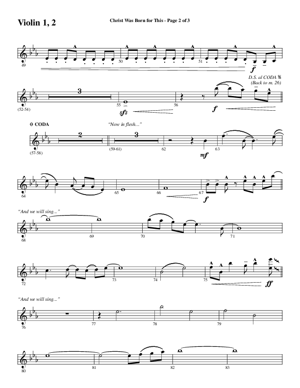 Christ Was Born For This (Choral Anthem SATB) Violin 1/2 (Word Music Choral / Arr. Cliff Duren)