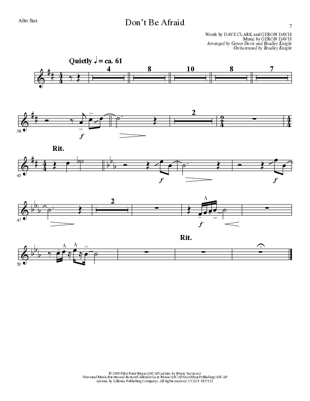 Don't Be Afraid (Choral Anthem SATB) Alto Sax (Lillenas Choral / Arr. Geron Davis / Arr. Bradley Knight)