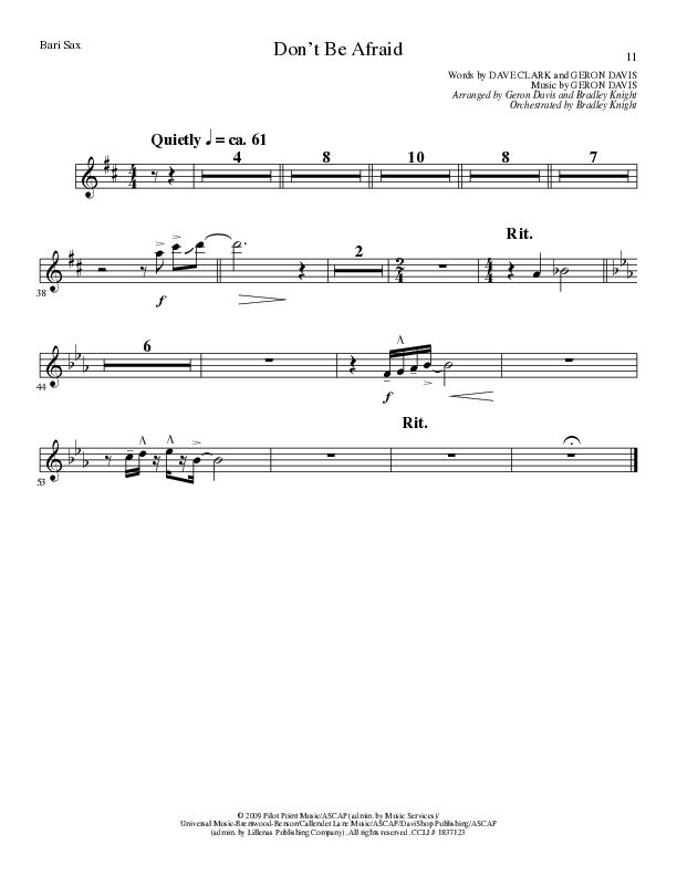 Don't Be Afraid (Choral Anthem SATB) Bari Sax (Lillenas Choral / Arr. Geron Davis / Arr. Bradley Knight)