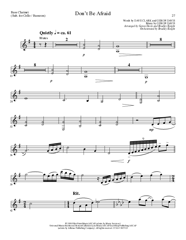 Don't Be Afraid (Choral Anthem SATB) Bass Clarinet (Lillenas Choral / Arr. Geron Davis / Arr. Bradley Knight)