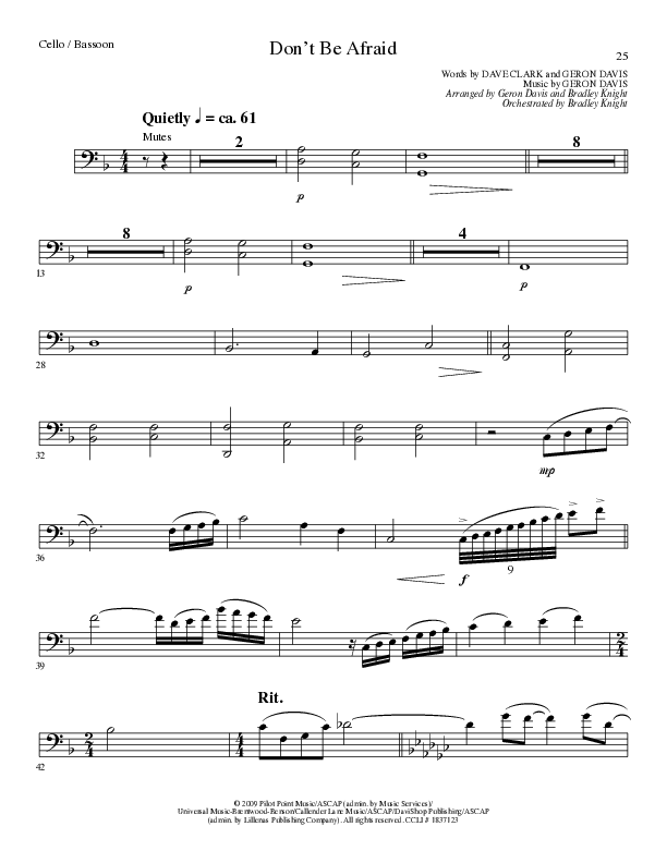 Don't Be Afraid (Choral Anthem SATB) Cello (Lillenas Choral / Arr. Geron Davis / Arr. Bradley Knight)