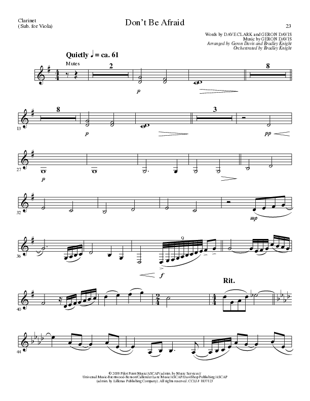 Don't Be Afraid (Choral Anthem SATB) Clarinet (Lillenas Choral / Arr. Geron Davis / Arr. Bradley Knight)