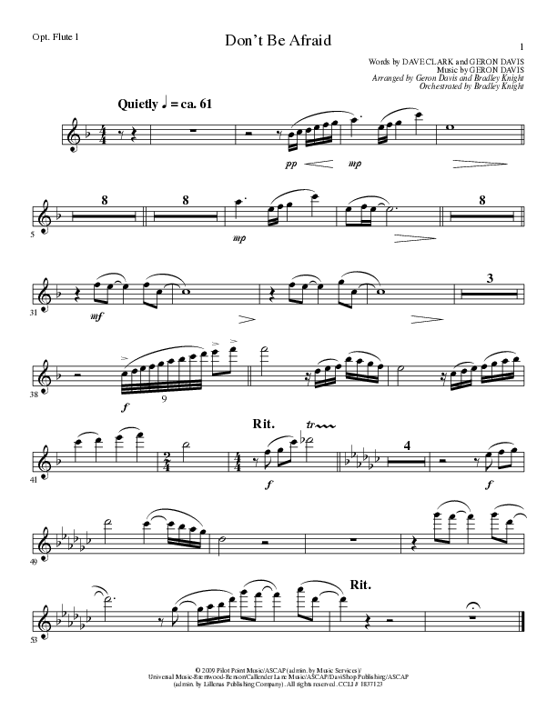 Don't Be Afraid (Choral Anthem SATB) Flute 1/2 (Lillenas Choral / Arr. Geron Davis / Arr. Bradley Knight)
