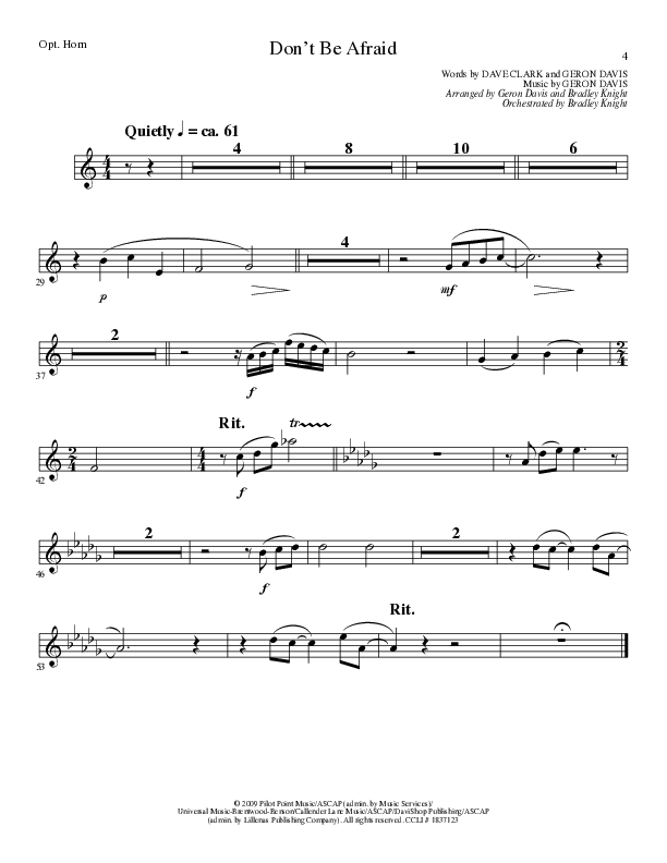Don't Be Afraid (Choral Anthem SATB) French Horn (Lillenas Choral / Arr. Geron Davis / Arr. Bradley Knight)