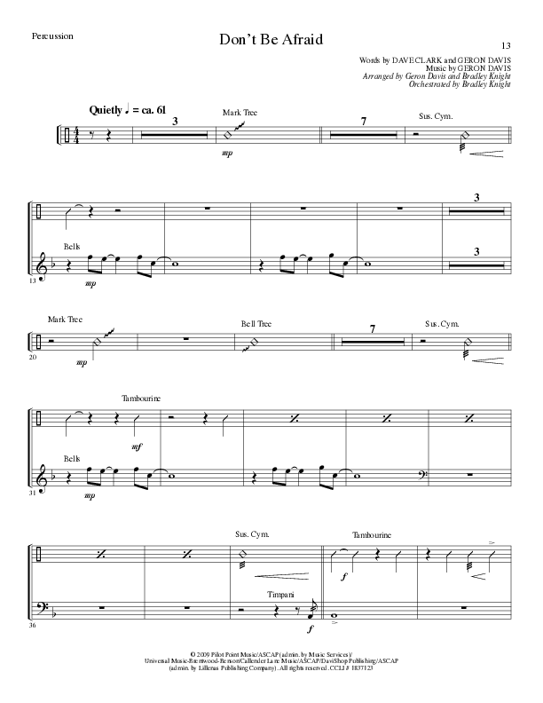 Don't Be Afraid (Choral Anthem SATB) Percussion (Lillenas Choral / Arr. Geron Davis / Arr. Bradley Knight)