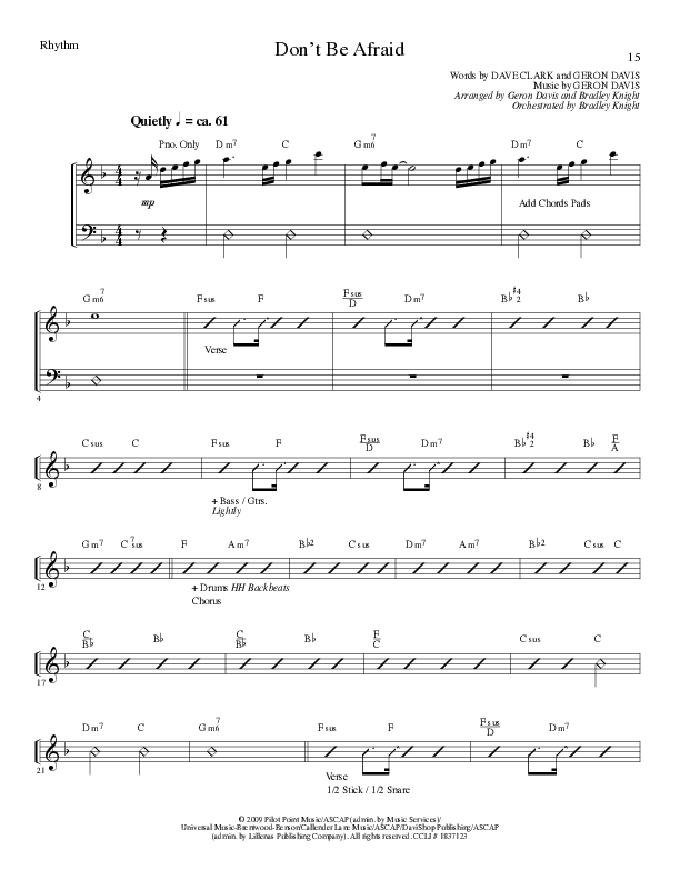 Don't Be Afraid (Choral Anthem SATB) Rhythm Chart (Lillenas Choral / Arr. Geron Davis / Arr. Bradley Knight)