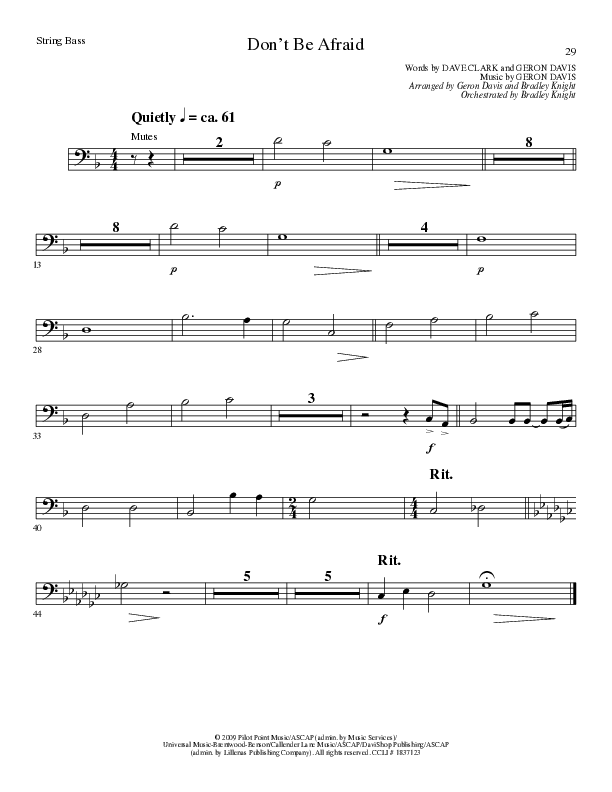Don't Be Afraid (Choral Anthem SATB) String Bass (Lillenas Choral / Arr. Geron Davis / Arr. Bradley Knight)