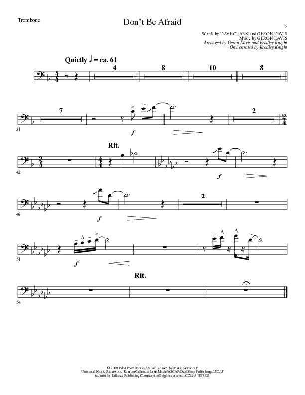Don't Be Afraid (Choral Anthem SATB) Trombone (Lillenas Choral / Arr. Geron Davis / Arr. Bradley Knight)