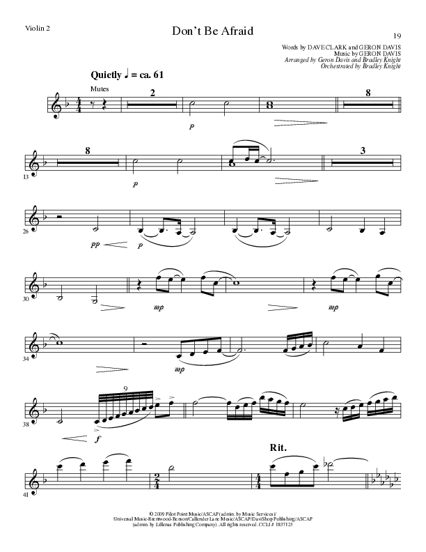 Don't Be Afraid (Choral Anthem SATB) Violin 2 (Lillenas Choral / Arr. Geron Davis / Arr. Bradley Knight)