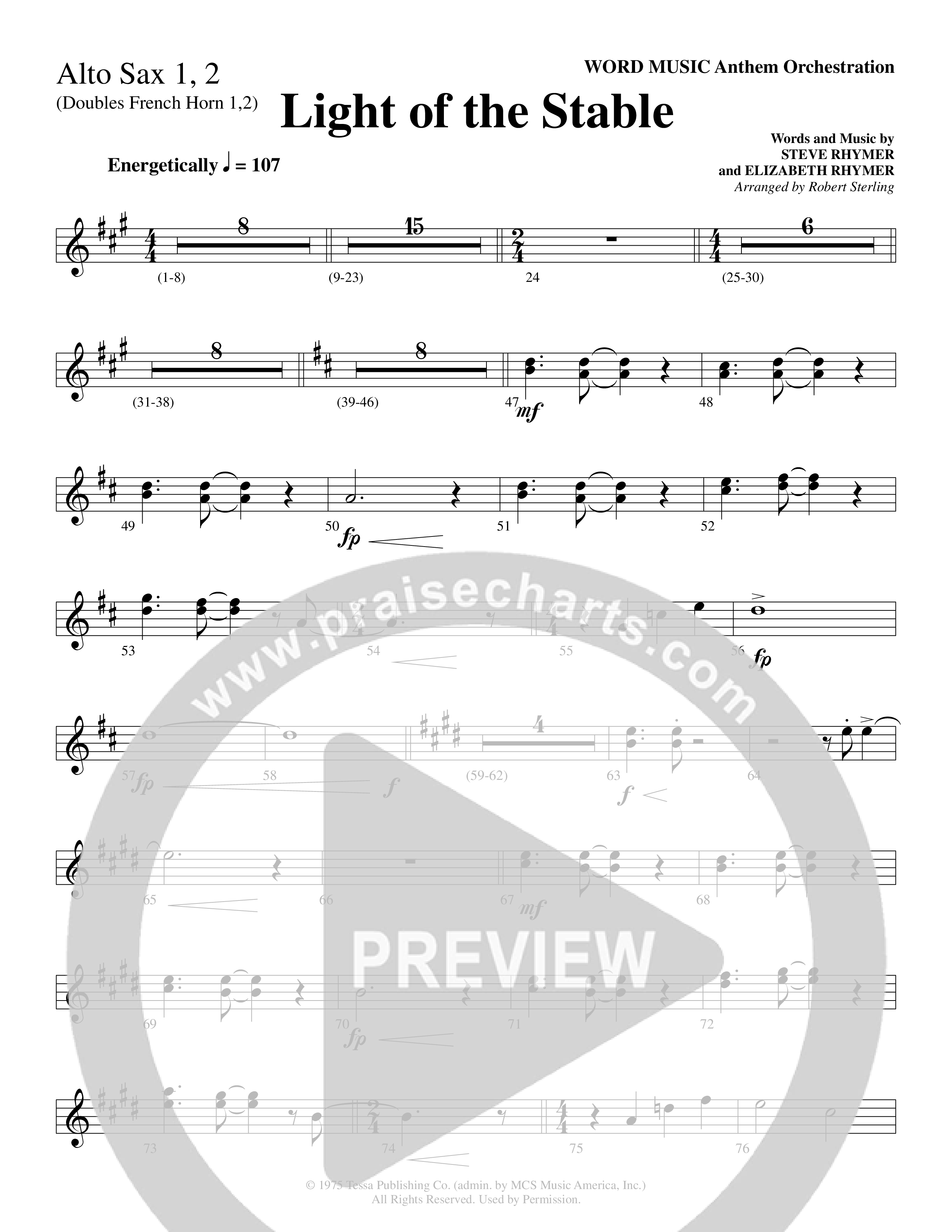 Light Of The Stable (Choral Anthem SATB) Alto Sax 1/2 (Word Music Choral / Arr. Robert Sterling)