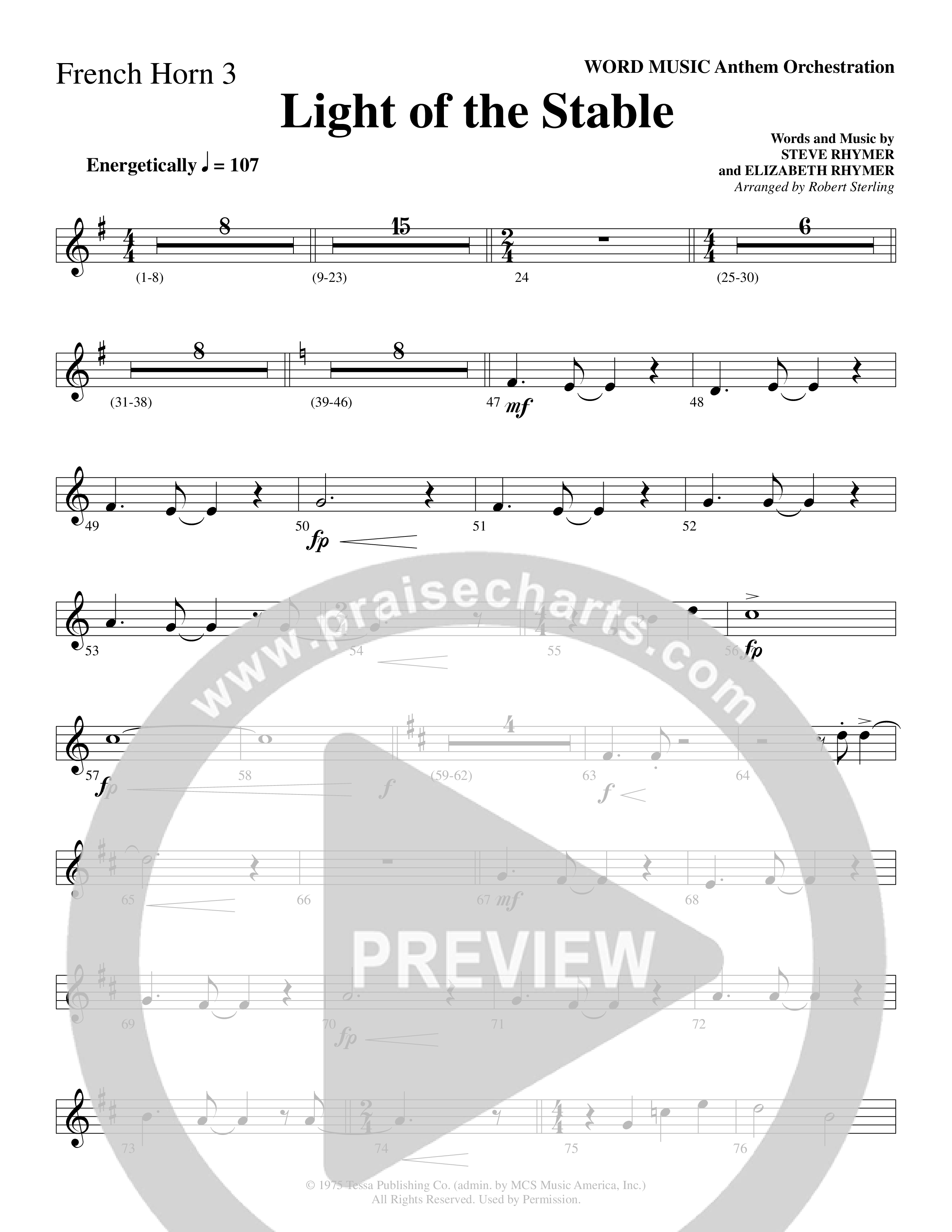 Light Of The Stable (Choral Anthem SATB) French Horn 3 (Word Music Choral / Arr. Robert Sterling)