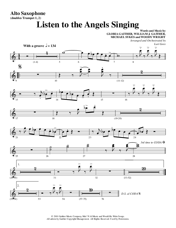 Listen To The Angels Singing (Choral Anthem SATB) Alto Sax (Word Music Choral / Arr. Lari Goss)