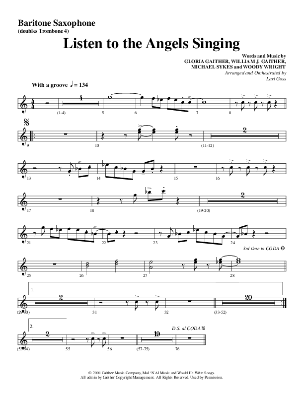 Listen To The Angels Singing (Choral Anthem SATB) Bari Sax (Word Music Choral / Arr. Lari Goss)
