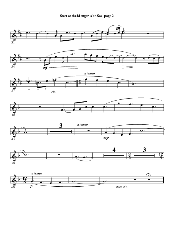 Start At The Manger (Choral Anthem SATB) Alto Sax (Word Music Choral / Arr. Robert Sterling)
