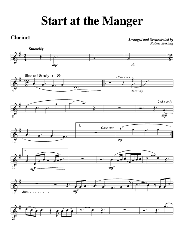 Start At The Manger (Choral Anthem SATB) Clarinet (Word Music Choral / Arr. Robert Sterling)