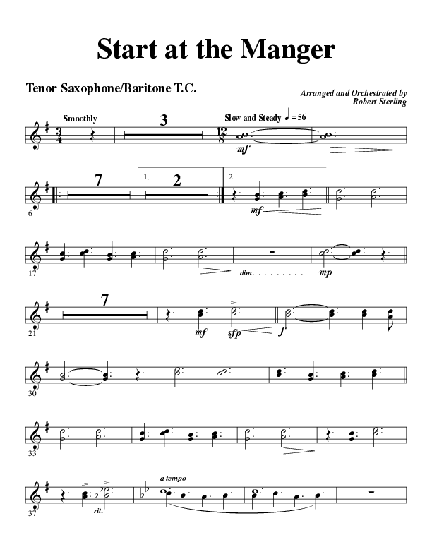 Start At The Manger (Choral Anthem SATB) Tenor Sax/Baritone T.C. (Word Music Choral / Arr. Robert Sterling)