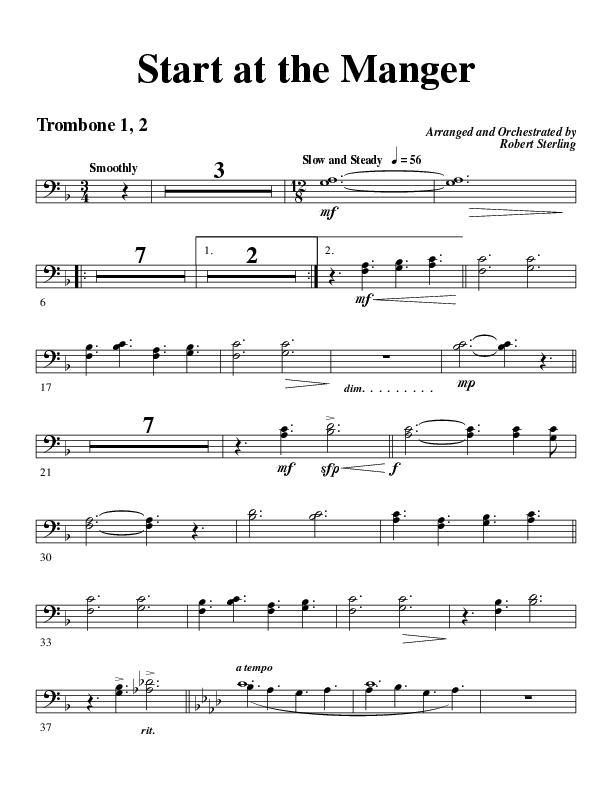 Start At The Manger (Choral Anthem SATB) Trombone 1/2 (Word Music Choral / Arr. Robert Sterling)