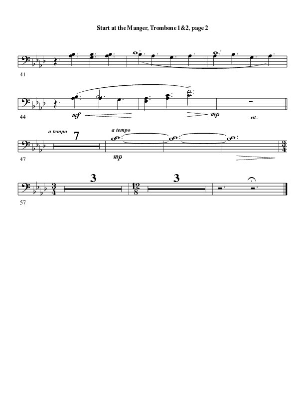 Start At The Manger (Choral Anthem SATB) Trombone 1/2 (Word Music Choral / Arr. Robert Sterling)
