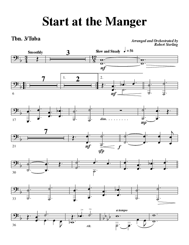 Start At The Manger (Choral Anthem SATB) Trombone 3/Tuba (Word Music Choral / Arr. Robert Sterling)