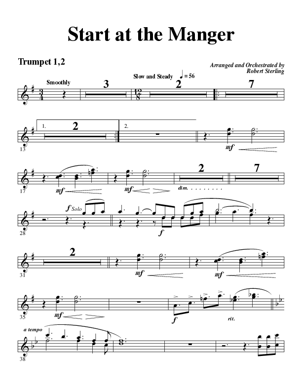 Start At The Manger (Choral Anthem SATB) Trumpet 1,2 (Word Music Choral / Arr. Robert Sterling)