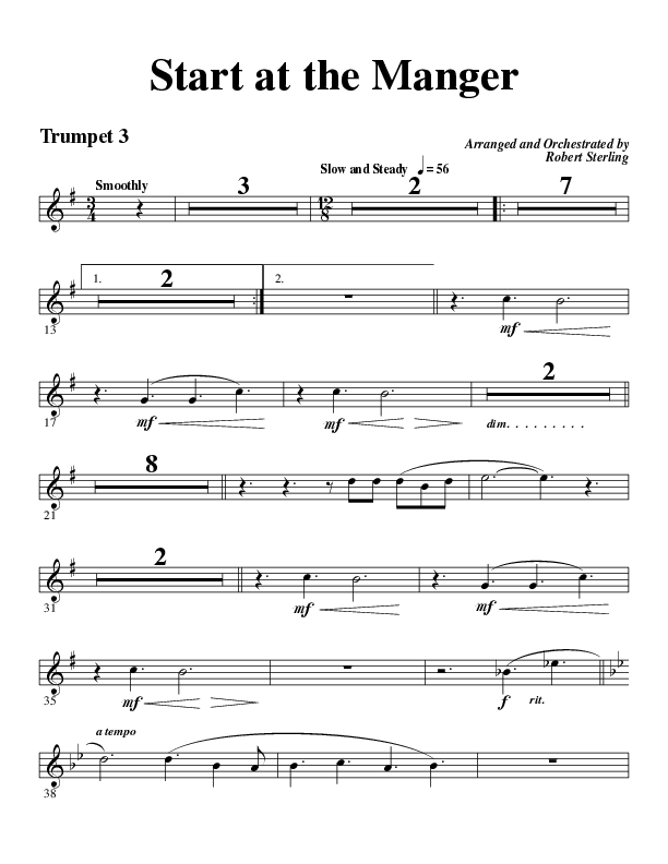 Start At The Manger (Choral Anthem SATB) Trumpet 3 (Word Music Choral / Arr. Robert Sterling)