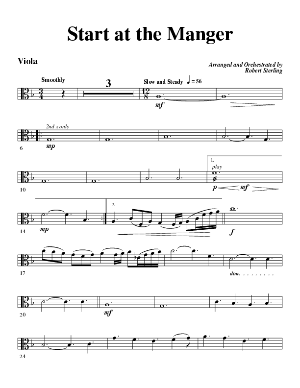 Start At The Manger (Choral Anthem SATB) Viola (Word Music Choral / Arr. Robert Sterling)