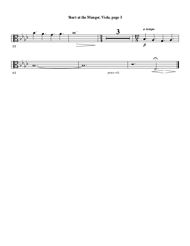 Start At The Manger (Choral Anthem SATB) Viola (Word Music Choral / Arr. Robert Sterling)