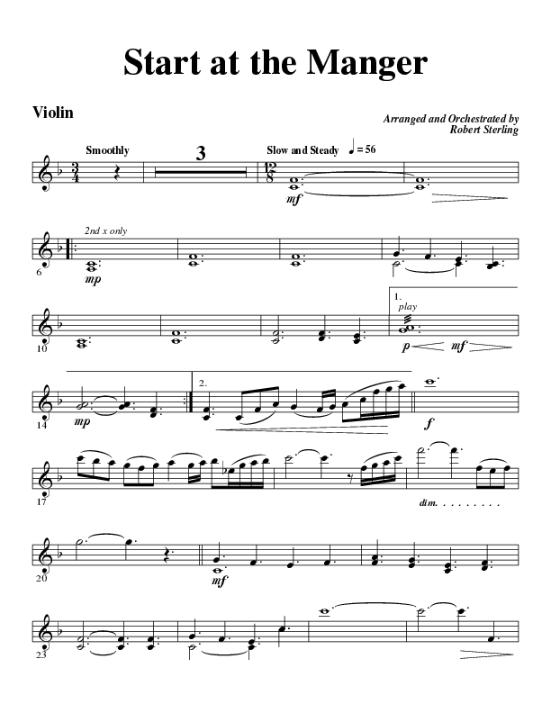 Start At The Manger (Choral Anthem SATB) Violins (Word Music Choral / Arr. Robert Sterling)