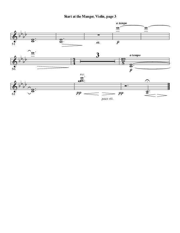 Start At The Manger (Choral Anthem SATB) Violins (Word Music Choral / Arr. Robert Sterling)