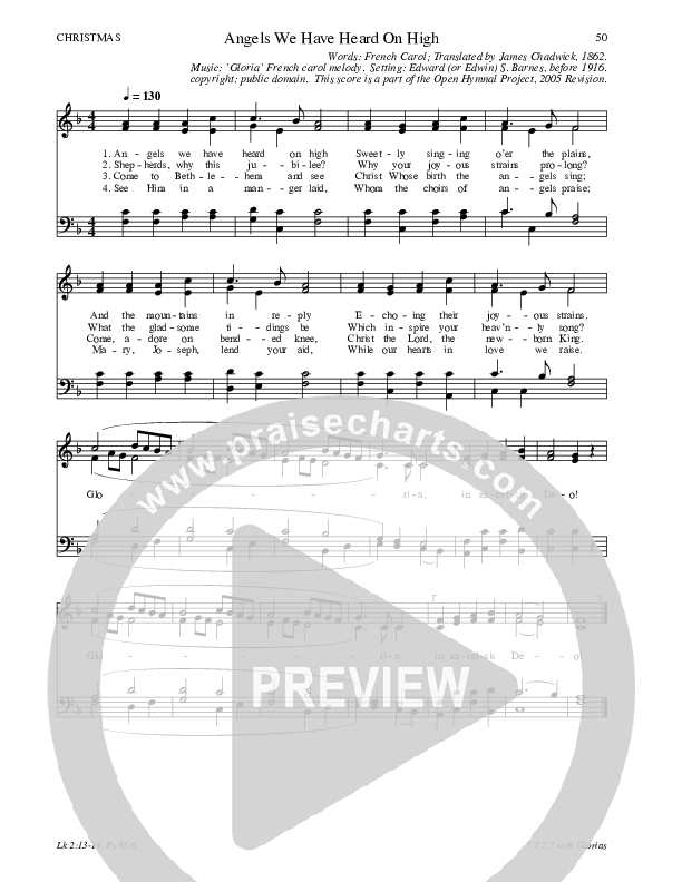 Angels We Have Heard On High Hymn Sheet (SATB) (Traditional Hymn)