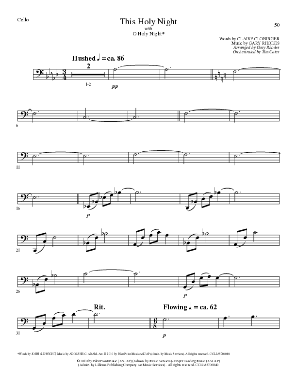 This Holy Night with O Holy Night (Choral Anthem SATB) Cello (Lillenas Choral / Arr. Gary Rhodes / Orch. Tim Cates)
