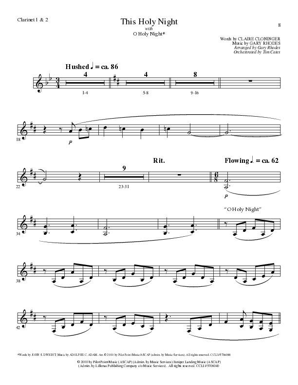 This Holy Night with O Holy Night (Choral Anthem SATB) Clarinet 1/2 (Lillenas Choral / Arr. Gary Rhodes / Orch. Tim Cates)