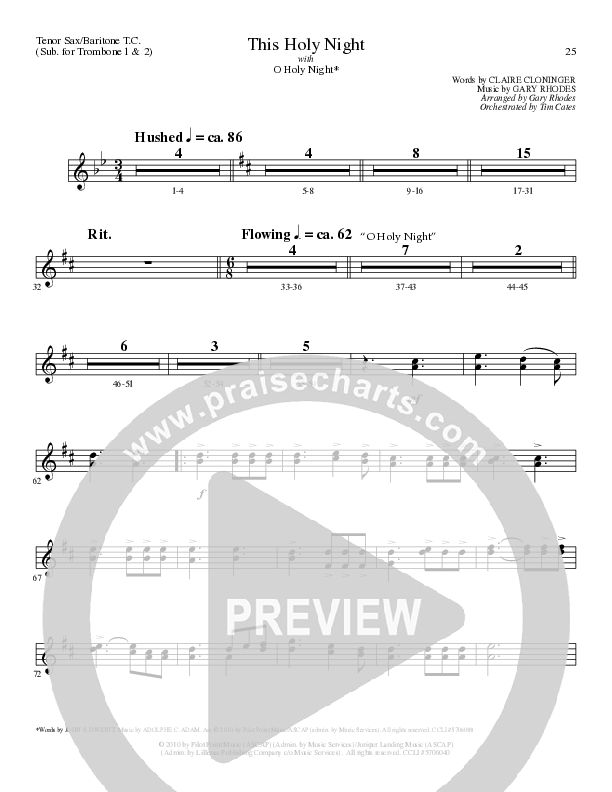 This Holy Night with O Holy Night (Choral Anthem SATB) Tenor Sax/Baritone T.C. (Lillenas Choral / Arr. Gary Rhodes / Orch. Tim Cates)