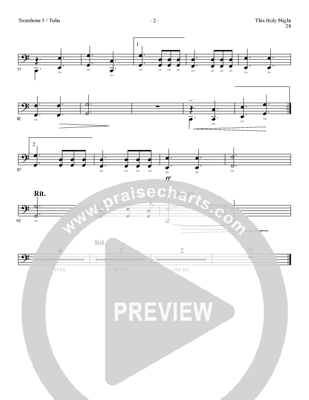 This Holy Night with O Holy Night (Choral Anthem SATB) Trombone 3/Tuba (Lillenas Choral / Arr. Gary Rhodes / Orch. Tim Cates)