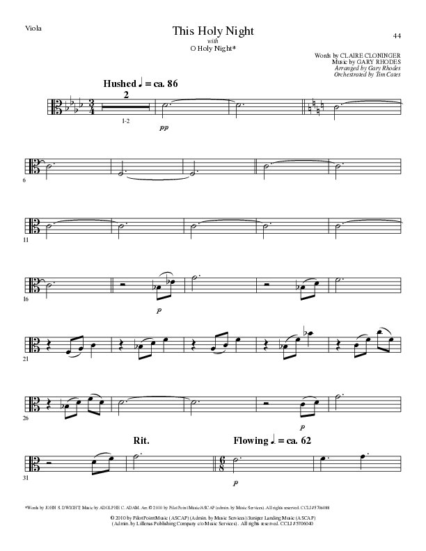 This Holy Night with O Holy Night (Choral Anthem SATB) Viola (Lillenas Choral / Arr. Gary Rhodes / Orch. Tim Cates)