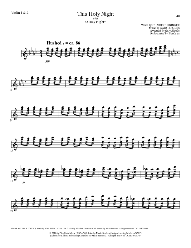 This Holy Night with O Holy Night (Choral Anthem SATB) Violin 1/2 (Lillenas Choral / Arr. Gary Rhodes / Orch. Tim Cates)