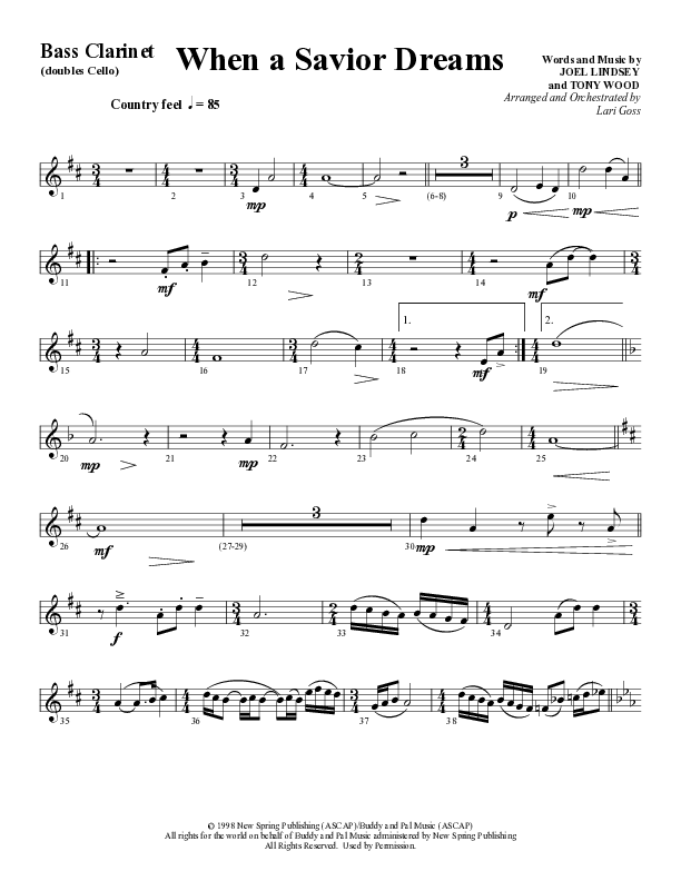 When A Savior Dreams (Choral Anthem SATB) Bass Clarinet (Word Music Choral / Arr. Lari Goss)