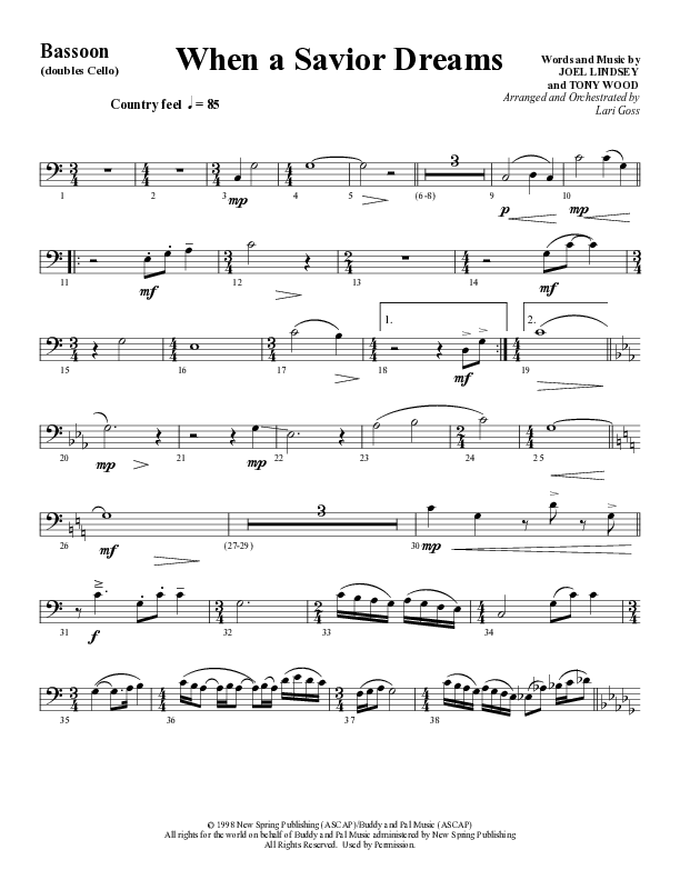 When A Savior Dreams (Choral Anthem SATB) Bassoon (Word Music Choral / Arr. Lari Goss)