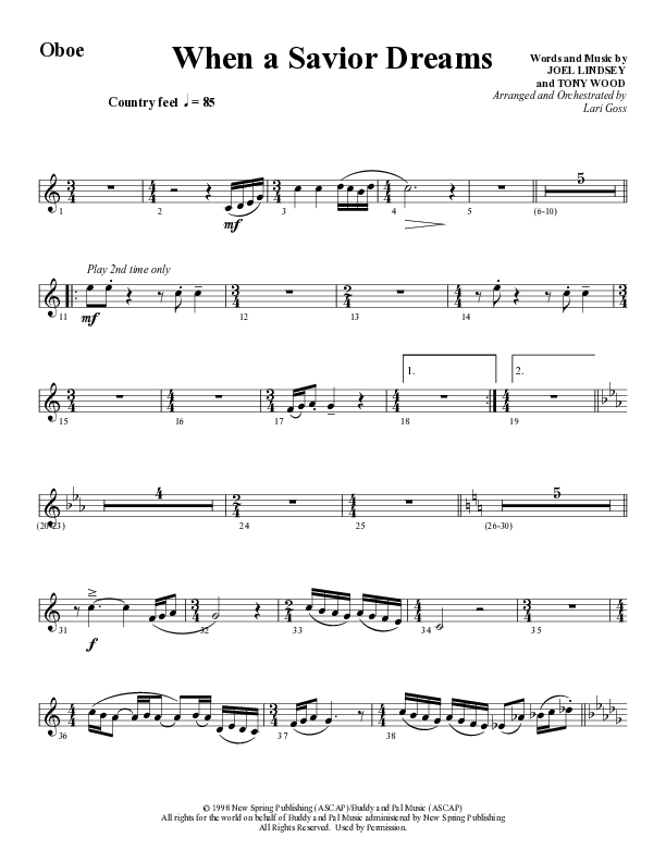 When A Savior Dreams (Choral Anthem SATB) Oboe (Word Music Choral / Arr. Lari Goss)