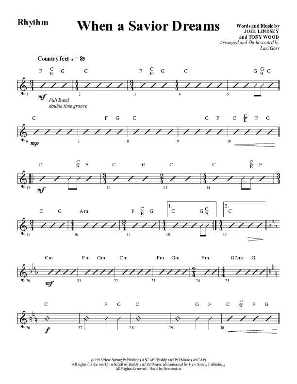 When A Savior Dreams (Choral Anthem SATB) Rhythm Chart (Word Music Choral / Arr. Lari Goss)