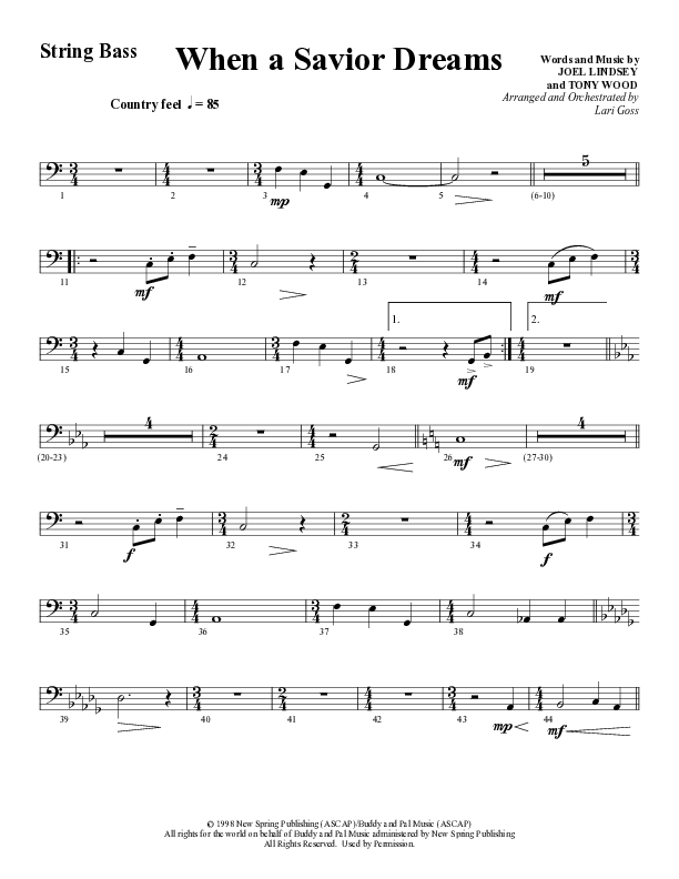 When A Savior Dreams (Choral Anthem SATB) String Bass (Word Music Choral / Arr. Lari Goss)
