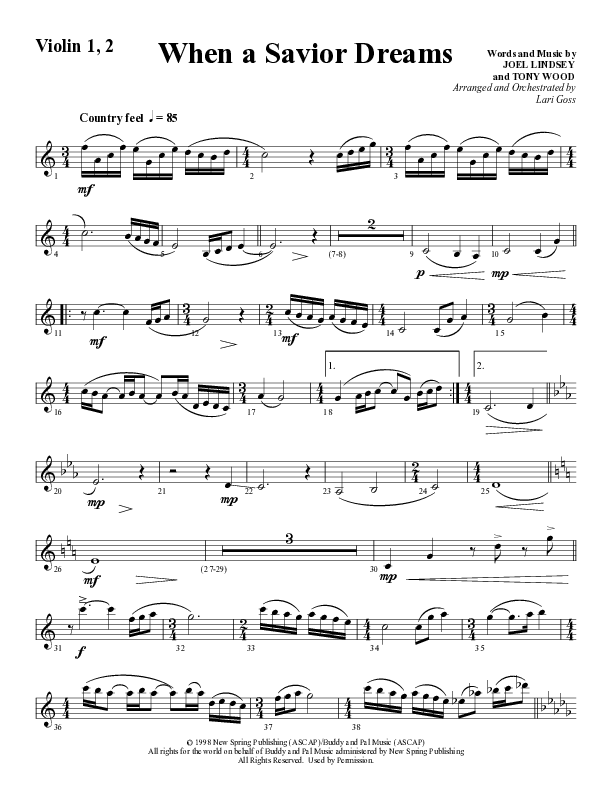 When A Savior Dreams (Choral Anthem SATB) Violin 1/2 (Word Music Choral / Arr. Lari Goss)