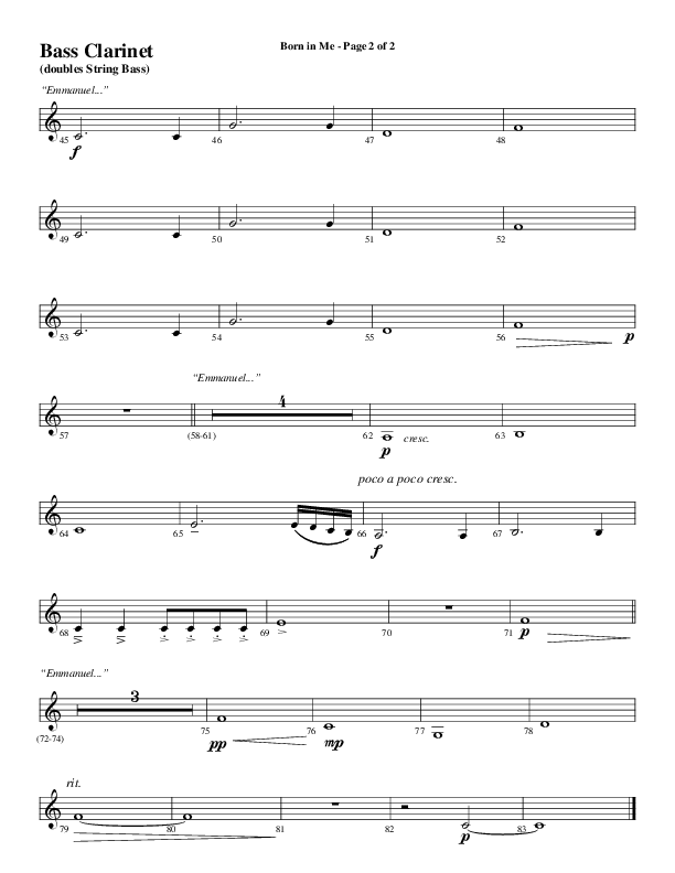 Born In Me (Choral Anthem SATB) Bass Clarinet (Word Music Choral / Arr. David Wise / Orch. Phillip Keveren)