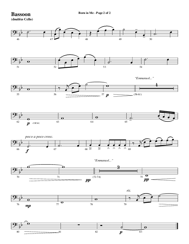 Born In Me (Choral Anthem SATB) Bassoon (Word Music Choral / Arr. David Wise / Orch. Phillip Keveren)