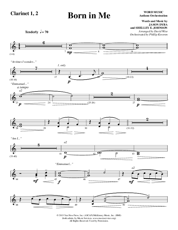 Born In Me (Choral Anthem SATB) Clarinet 1/2 (Word Music Choral / Arr. David Wise / Orch. Philip Keveren)
