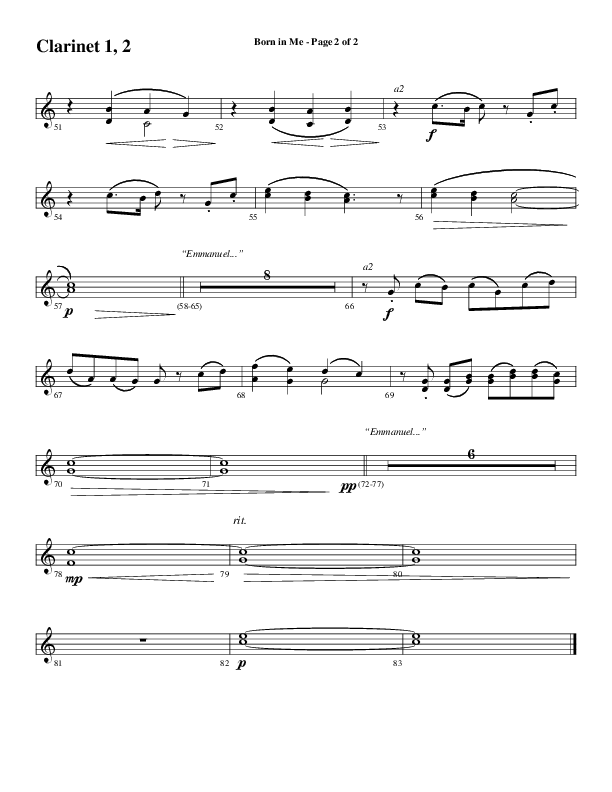 Born In Me (Choral Anthem SATB) Clarinet 1/2 (Word Music Choral / Arr. David Wise / Orch. Phillip Keveren)