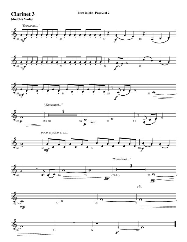 Born In Me (Choral Anthem SATB) Clarinet 3 (Word Music Choral / Arr. David Wise / Orch. Philip Keveren)