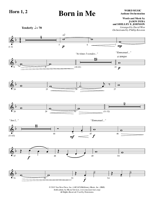 Born In Me (Choral Anthem SATB) French Horn 1/2 (Word Music Choral / Arr. David Wise / Orch. Phillip Keveren)