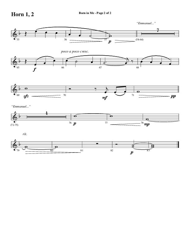 Born In Me (Choral Anthem SATB) French Horn 1/2 (Word Music Choral / Arr. David Wise / Orch. Phillip Keveren)