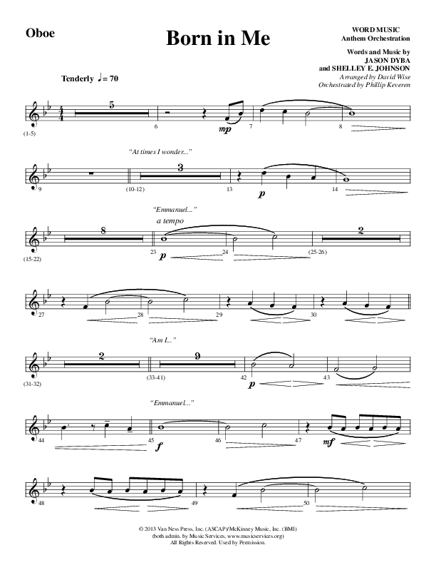 Born In Me (Choral Anthem SATB) Oboe (Word Music Choral / Arr. David Wise / Orch. Phillip Keveren)